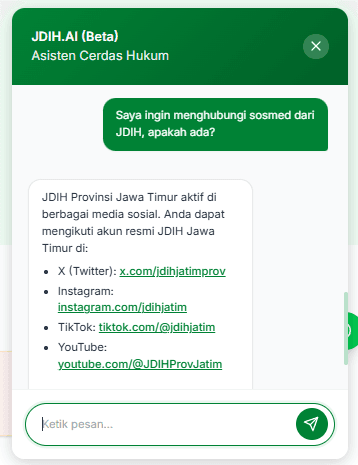 JDIH chatbot answering a question about official JDIH social-media accounts